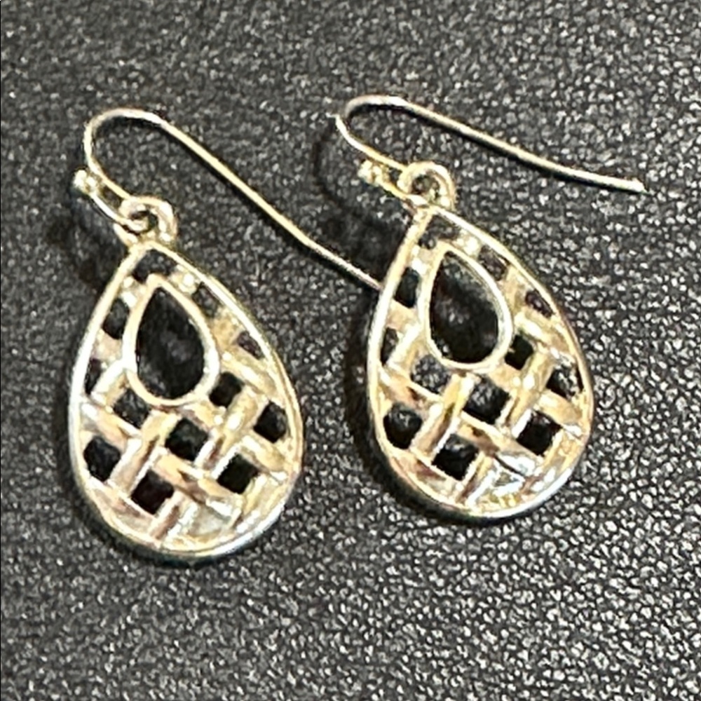 44.  LC Lauren Conrad Vintage Silver Tone Lattice Teardrop Earrings